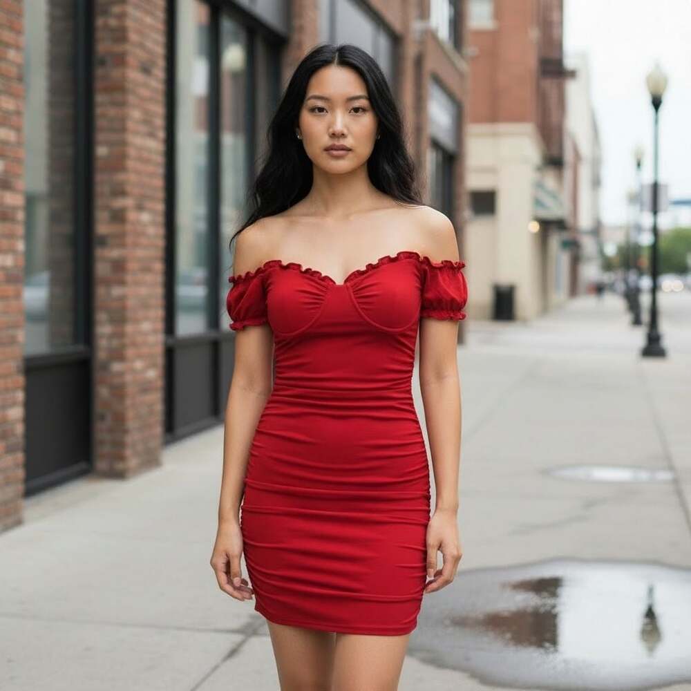 Privy Red Off-The-Shoulder Ruched Bodycon Mini Dress Size M